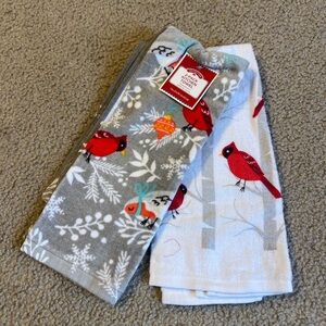 Holiday Time Christmas or Winter Cardinal Kitchen Towels - Gray and White
